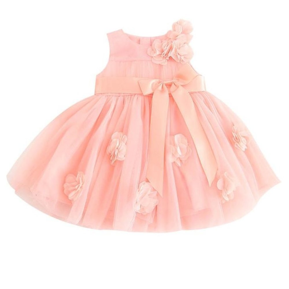 BABY GIRL FLOWER BOW DRESS-PINK